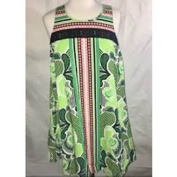 Crown & Ivy Women’s Size Medium Dress Green A Line Colorful Knee Length Tunic - Picture 3 of 13